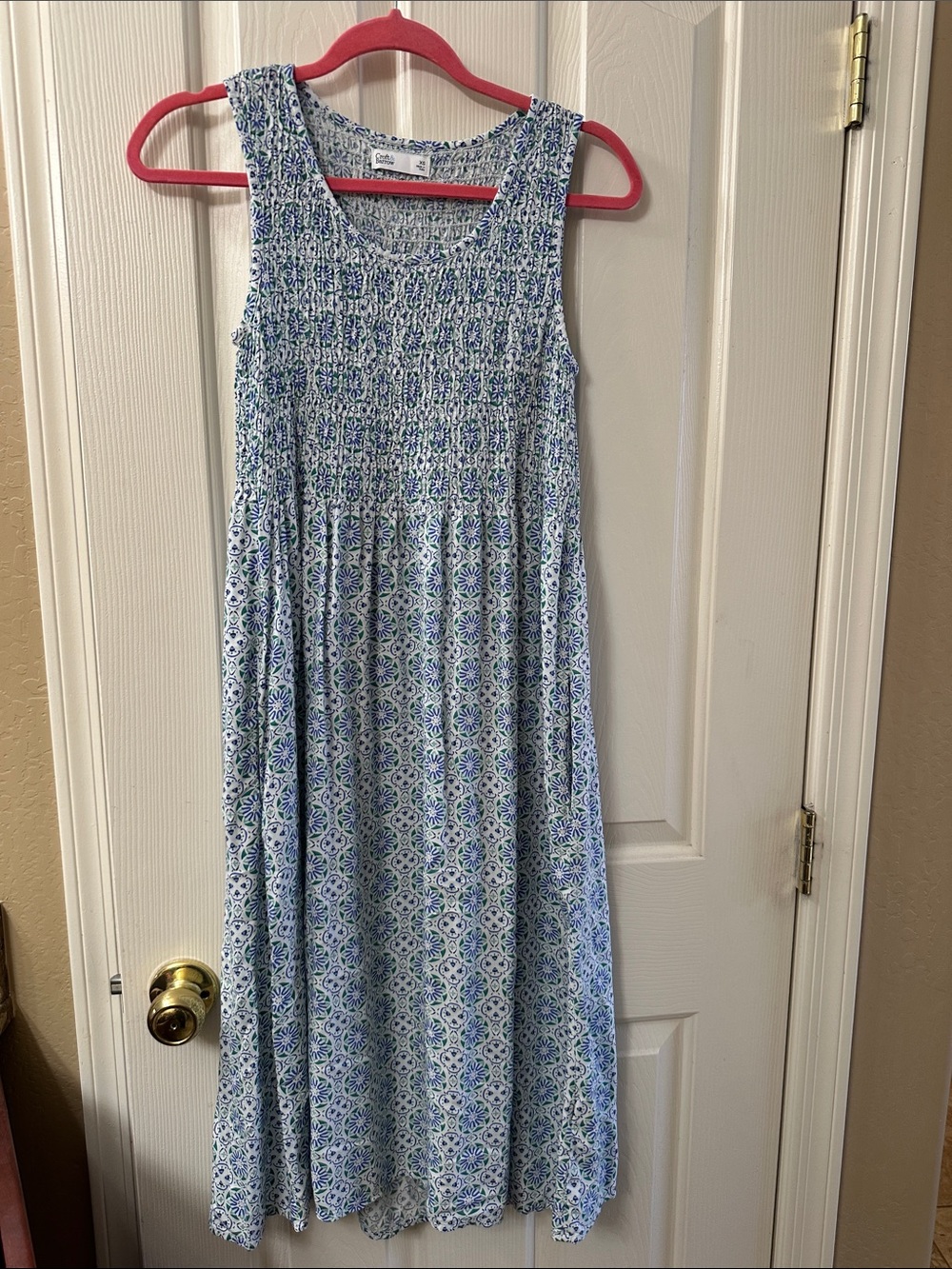 croft & barrow Blue and White Floral Smocked Maxi Dress